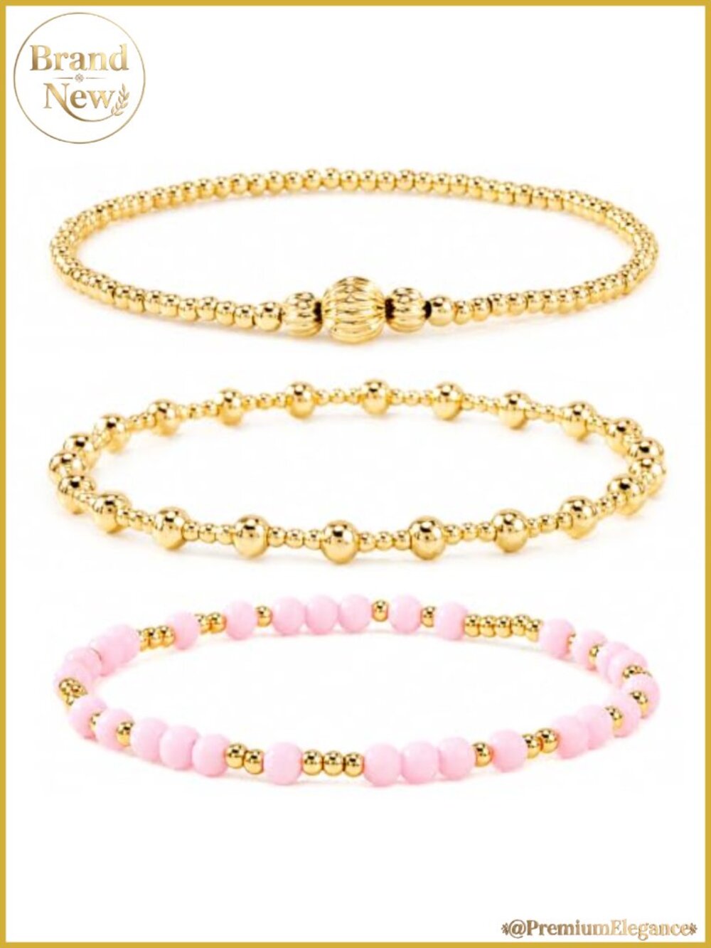 5-Piece Non Tarnish Waterproof Gold Bracelet Stack for Women Stretch Fit